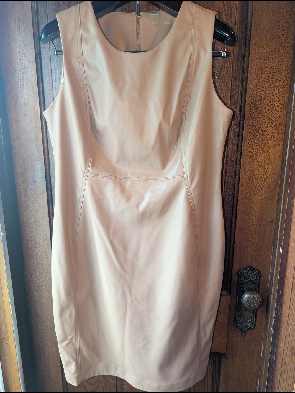 Calvin Klein Faux Leather Sheath Dress Size 14 Super Soft Nwot